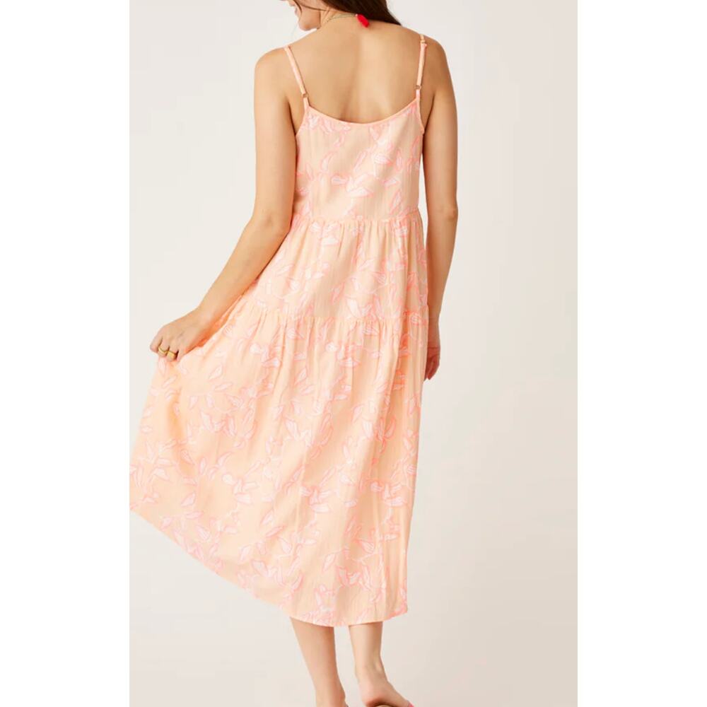 Carve Designs Jacey Textured Dress Orange Pink Tiered Cotton Midi Pockets Large - Picture 2 of 6